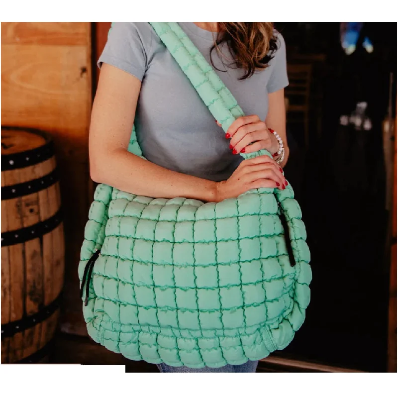 Katydid Oversized Quilted Hobo Tote Bag - Mint