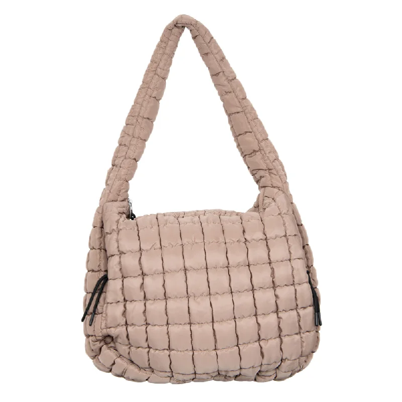 Katydid Oversized Quilted Hobo Tote Bag - Tan