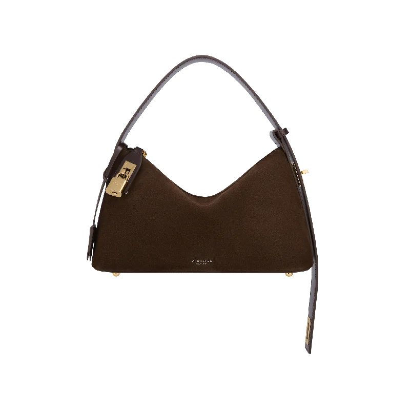 Gold Espresso Suede Hobo Bag