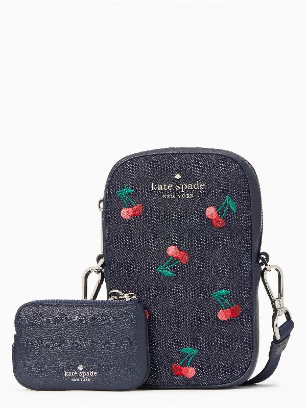 Kate Spade Cherry Embroidered Denim Rosie Phone Crossbody