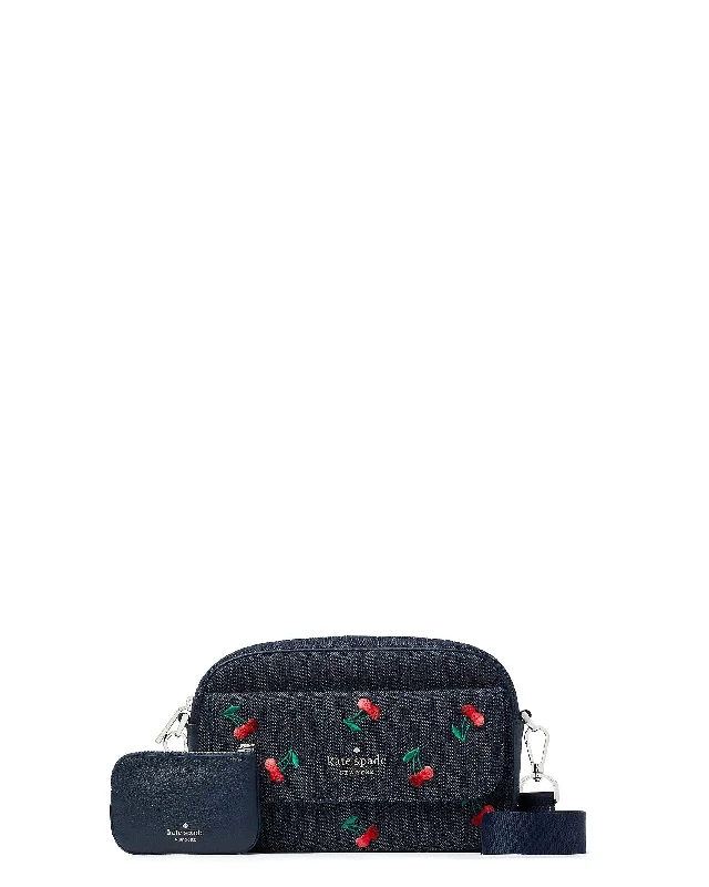 Kate Spade Cherry Embroidered Denim Rosie Camera Crossbody