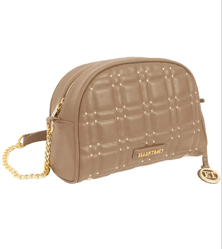 Ellen Tracy Studded Smooth Squared Quilted Crossbody Bag ETH2184-012-TAN