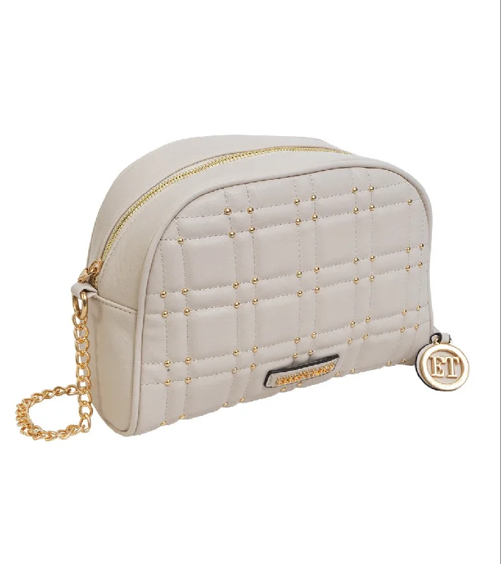 Ellen Tracy Studded Smooth Squared Quilted Crossbody Bag ETH2184-019-IV