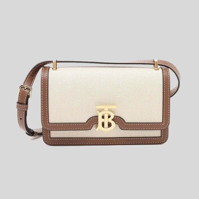 BURBERRY Two-Tone Mini TB Elongated Crossbody Bag Natural/Malt Brown RS-80705741