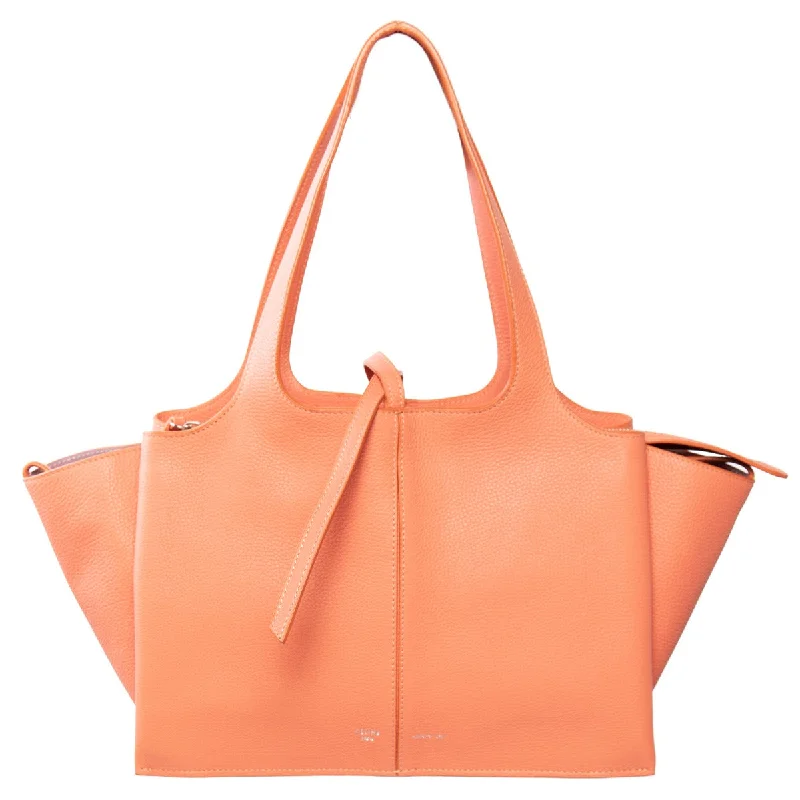 Celine Tri-Fold Shoulder Bag | Peach Grained Calfskin Leather