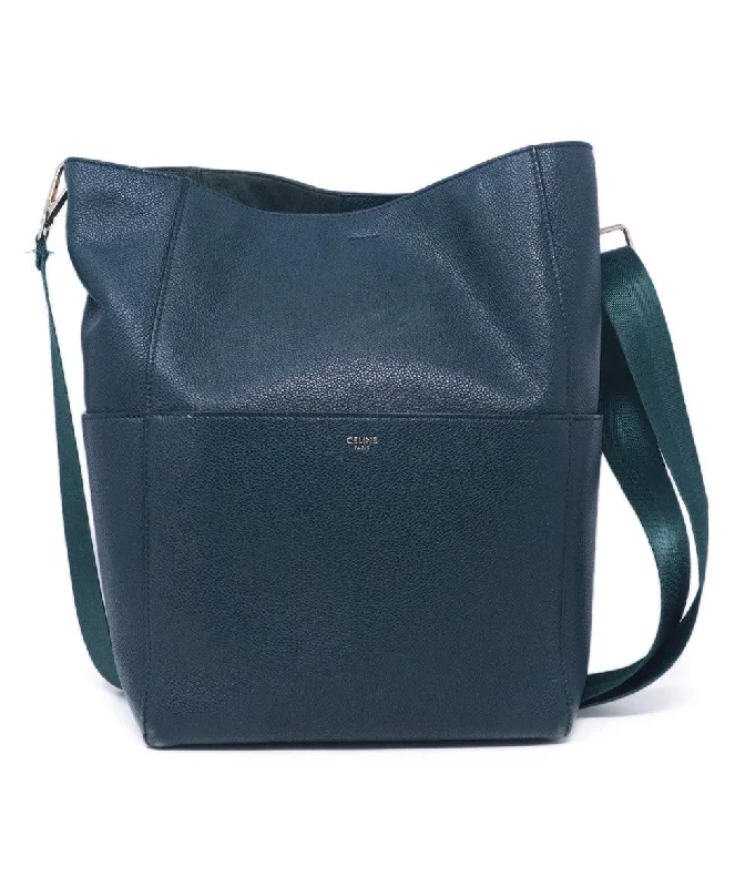 Celine Dark Green Leather Shoulder Bag