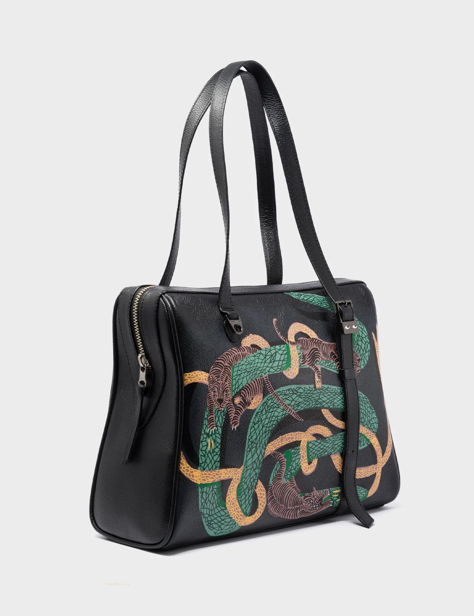 Esther Black Satchel Bag - Tangle Tales Print