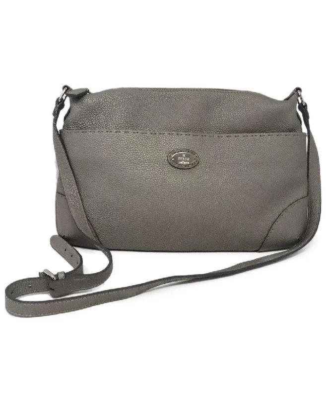 Fendi Grey Leather Selleria Crossbody