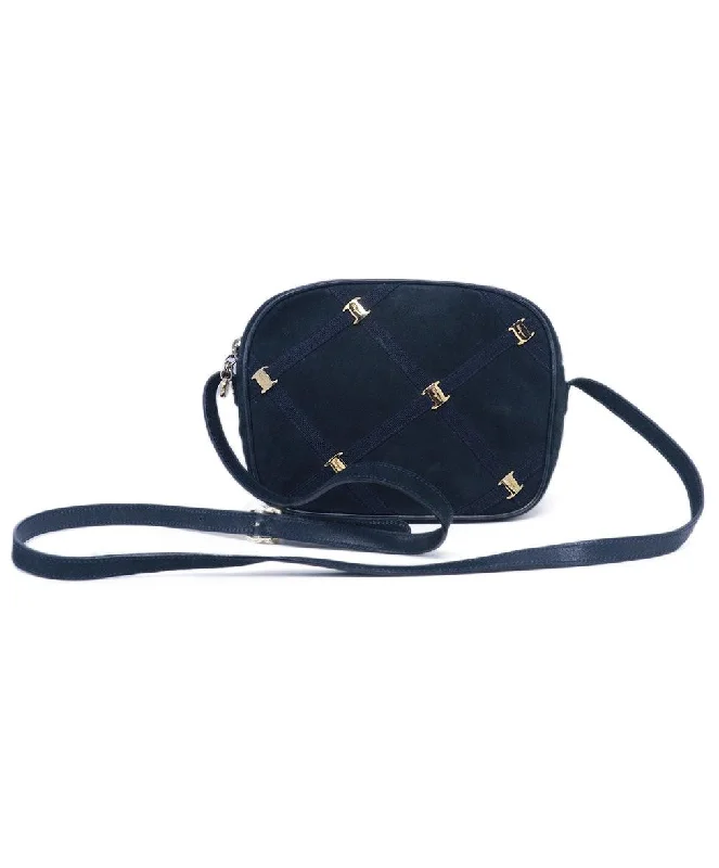 Ferragamo Vintage Black & Navy Suede Crossbody