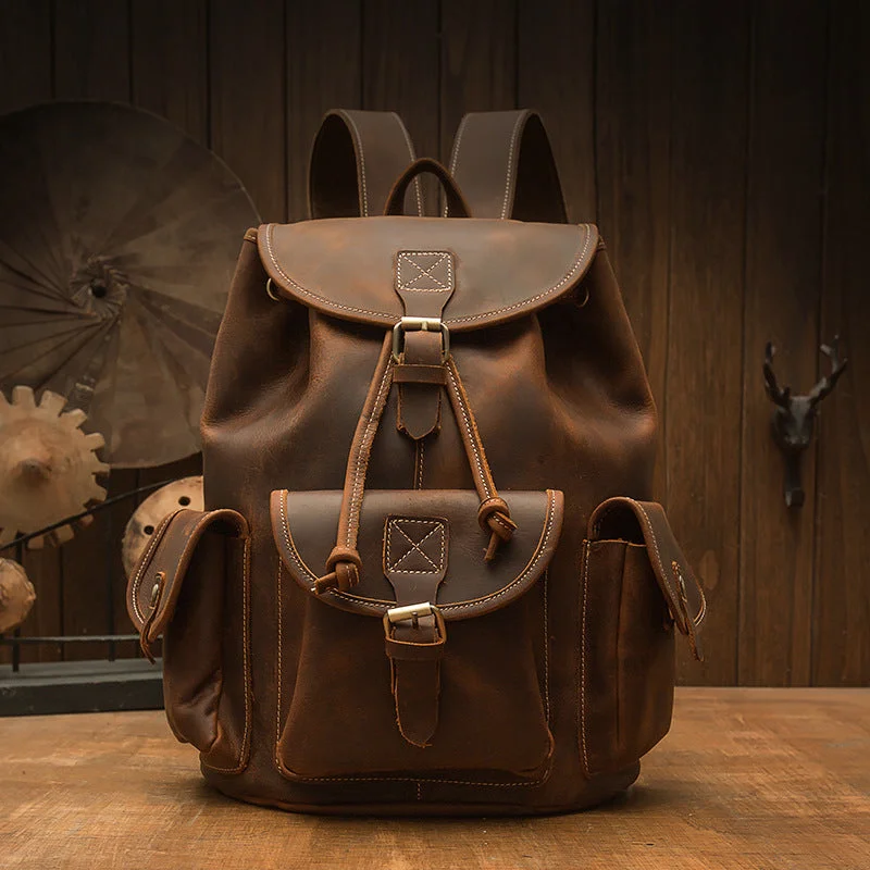 Handmade Crazy Horse leather retro backpack