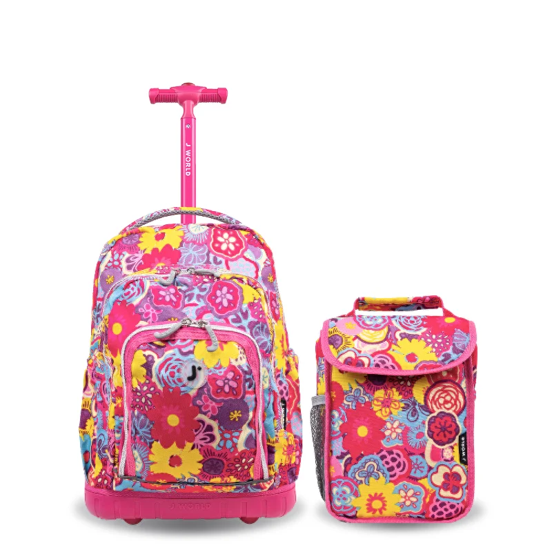 J World Lollipop Poppy Pansy 16" Kids Rolling Backpack and Lunch Bag