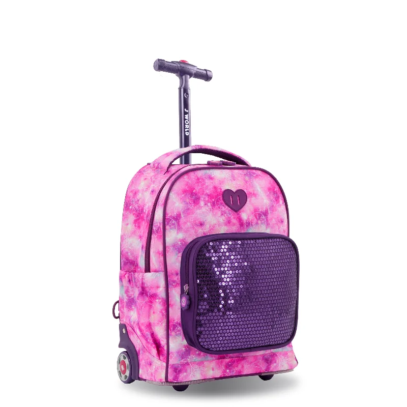 J World Sparkle Purple Galaxy 15" Kids Rolling Backpack