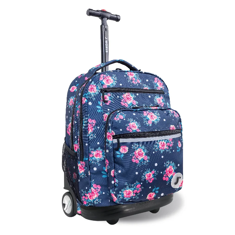 J World Sundance Navy Rose 20" Rolling Backpack