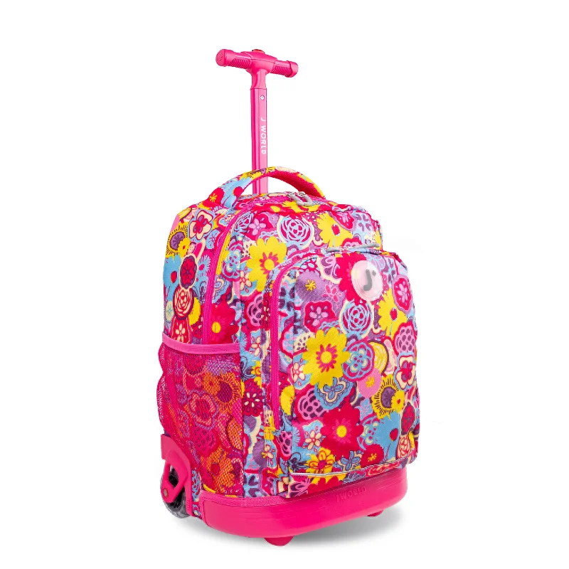 J World Sunny Poppy Pansy 17" Kids Rolling Backpack