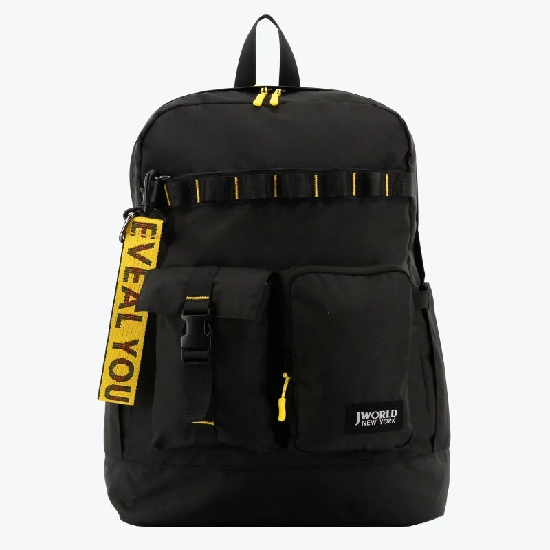 J World Unisex Fenix Backpack with keyring Puller, Black/Yellow