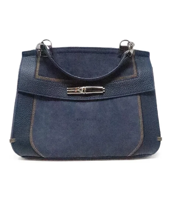 Longchamp Blue Leather Suede Bag