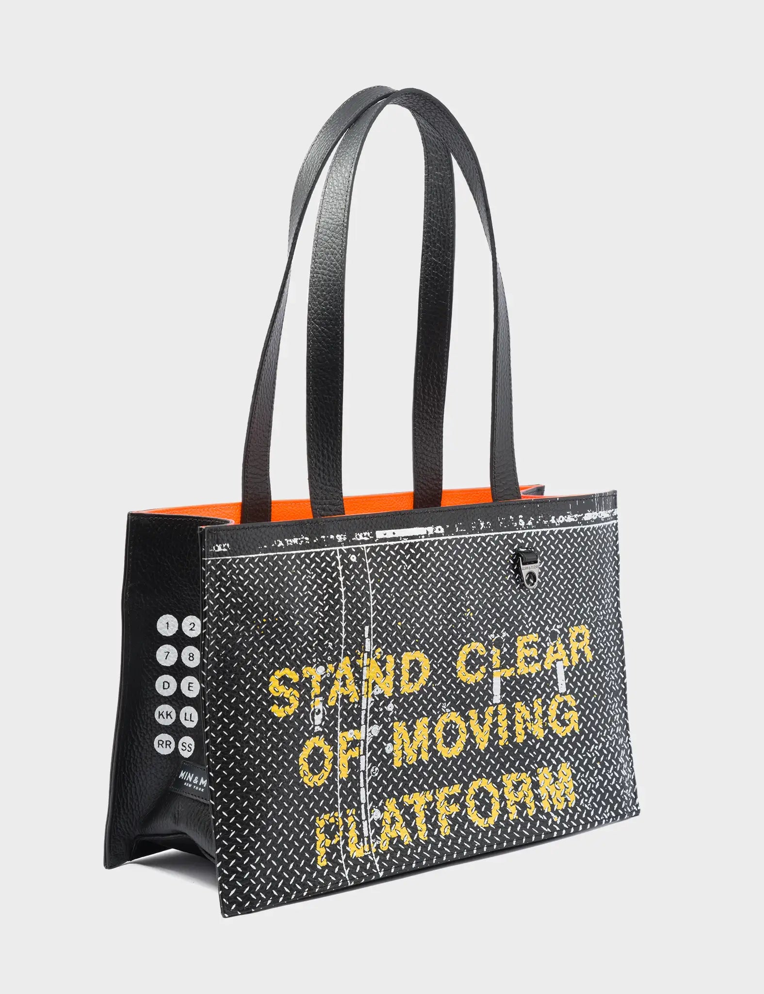 Marko Small Black Leather Tote Bag - Subway Platform Print