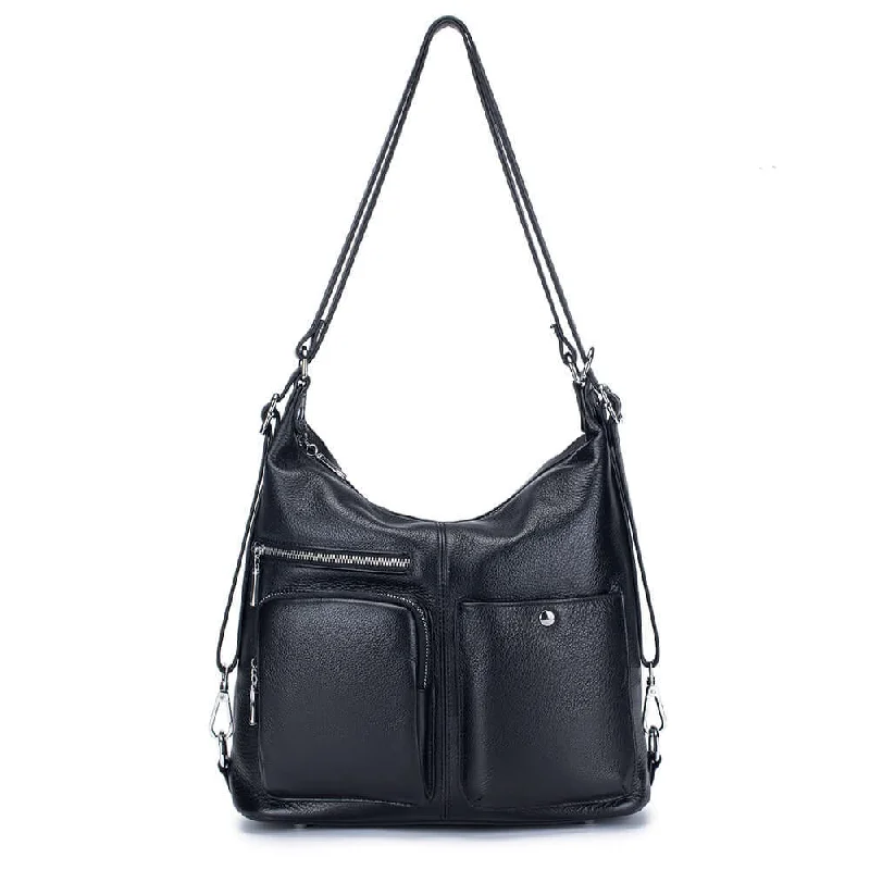 Multi-Way Women's Leather Backpack - Black Shoulder & Crossbody Bag NZ