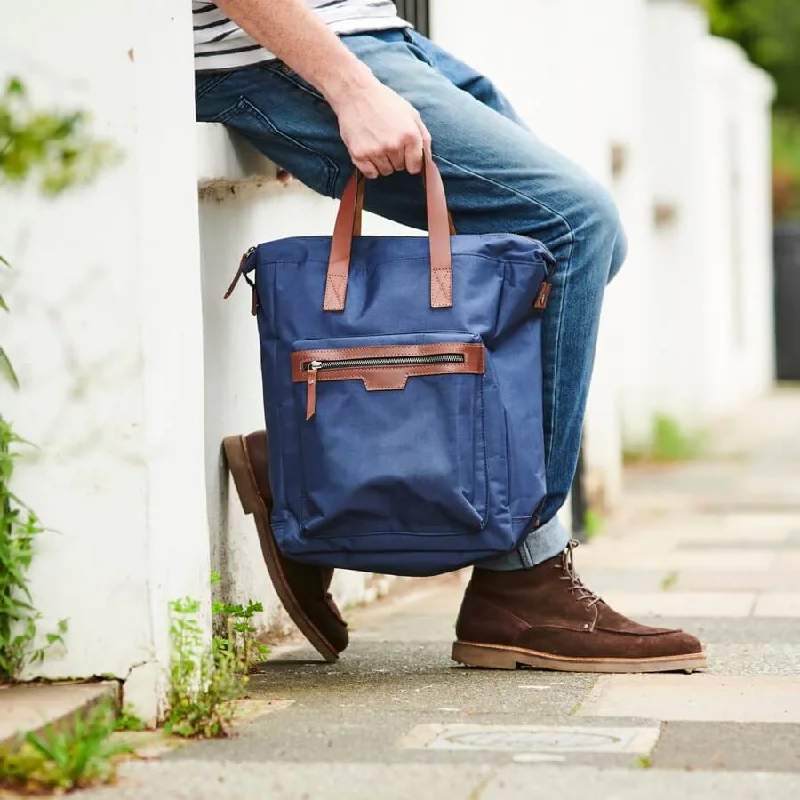 Navy with Dark Brown Leather