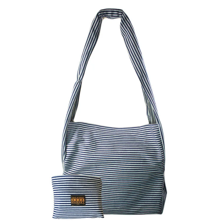 Vine Street Market USA Classic Striped Vegan Large Denim Tote