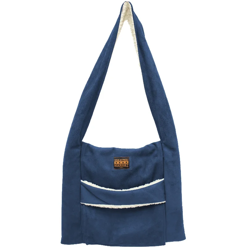 Vine Street Market USA Fold-Over Navy Carryall Vegan Suede Bag Shoulder Messenger Tote