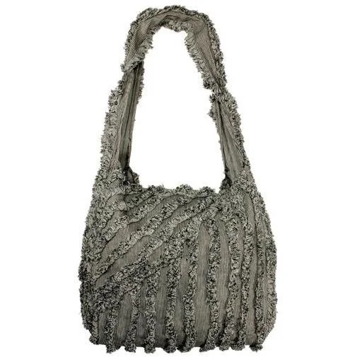 Vine Street Market USA Organic Washed Cotton Denim Chinchilla Vegan Fur Shoulder Bag Tote