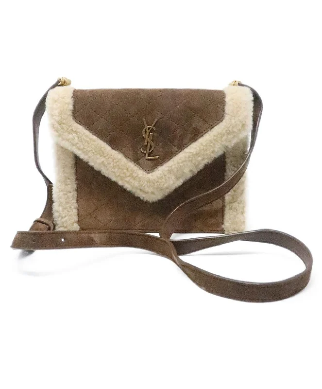 YSL Tan Suede Handbag w/ Fur Trim