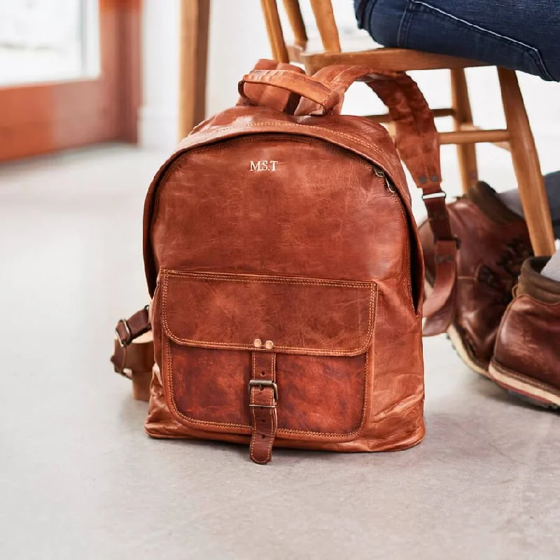 Zip Round Leather Backpack